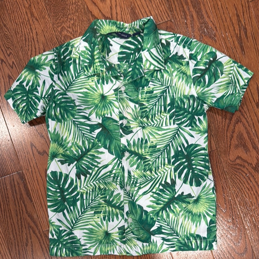 Janie & Jack Tropical Leaf Print Short Sleeve Shirt